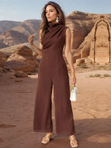 Ruched Mock Neck Sleeveless Jumpsuit - V.I.P Digital Presence