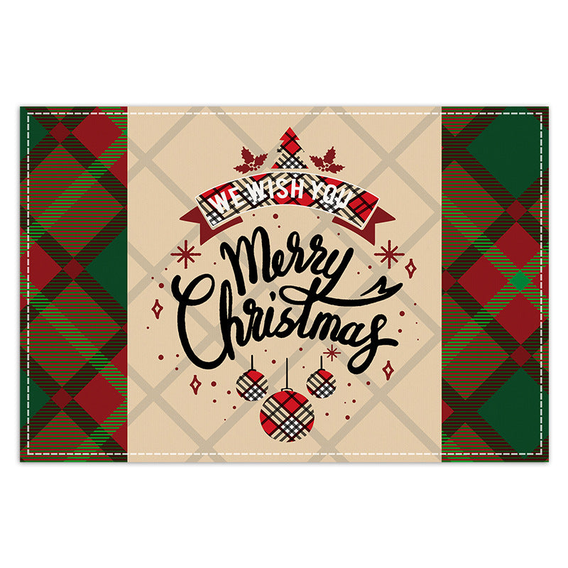 Christmas table mat with white linen snowman checkered print - V.I.P Digital Presence
