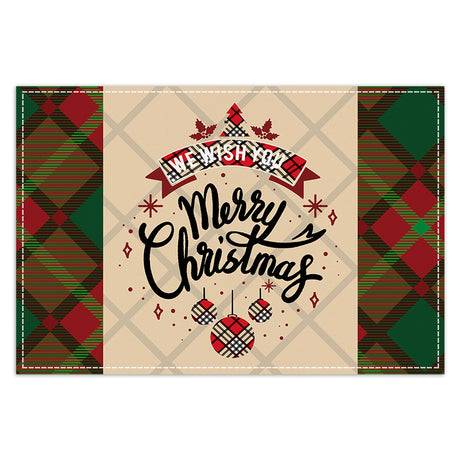 Christmas table mat with white linen snowman checkered print - V.I.P Digital Presence