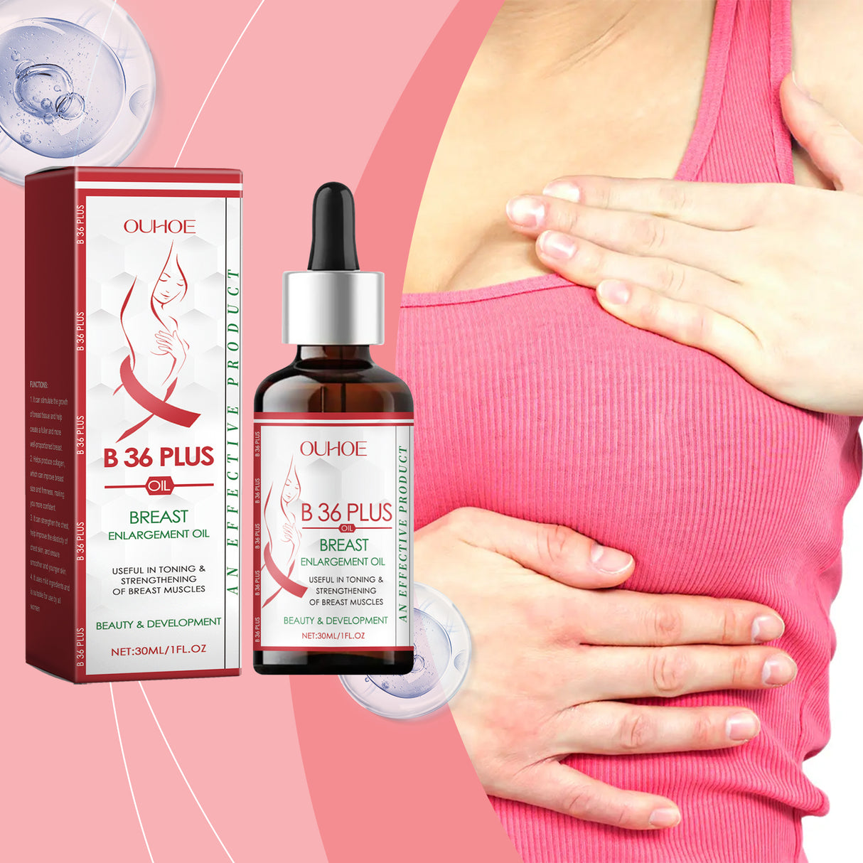 Aceite esencial herbal para el pecho, hidratante, reafirmante y para masaje de pecho para mujeres. Aceite esencial para el cuidado del pecho y el volumen.