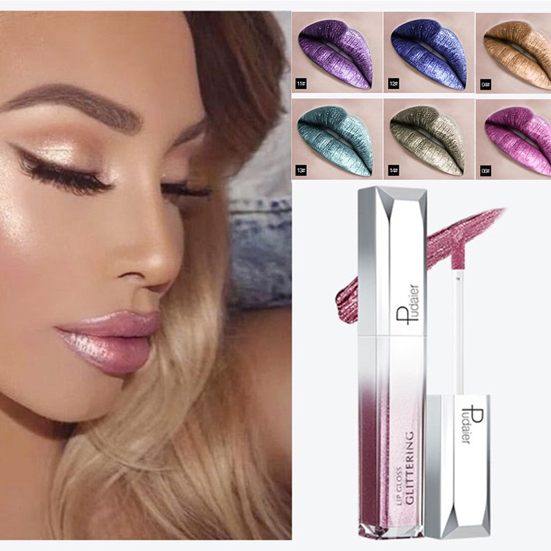 Pudaier Metallic Glitter Shine Full Color Lipstick Makeup Long-lasting Liquid Tint Lip Gloss Stick 18 Colors Moisturizing Batom - V.I.P Digital Presence