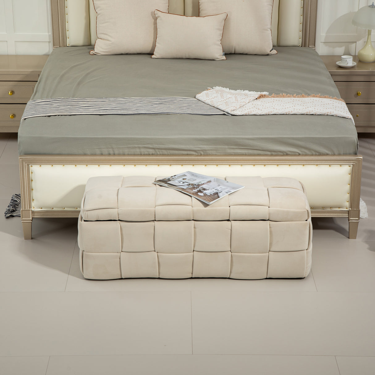 COOLMOR storage Ottoman chair, bedroom end stool, cushioned fabric entrance cushioned footstool with safety hinge (beige) - V.I.P Digital Presence