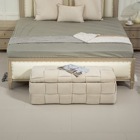 COOLMOR storage Ottoman chair, bedroom end stool, cushioned fabric entrance cushioned footstool with safety hinge (beige) - V.I.P Digital Presence