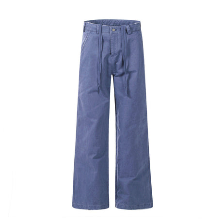 Vintage Drawstring Design Work Pants Men's High Street Retro Loose Fit Casual Solid Color Wide Leg Tapered Long Pants - V.I.P Digital Presence