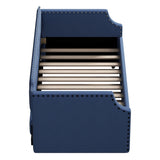 Upholstered Daybed with Trundle, Wood Slat Support,Upholstered Frame Sofa Bed Twin Blue - V.I.P Digital Presence