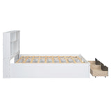Queen Size Platform Bed with Storage Headboard and 2 Drawers, White - V.I.P Digital Presence