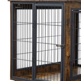 Furniture Dog Cage Crate with Double Doors, Rustic Brown, 38.58'' W x 25.2'' D x 27.17'' H - V.I.P Digital Presence