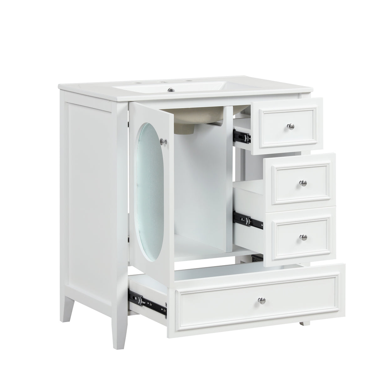 30" Bathroom Vanity with Sink, Bathroom Vanity Cabinet with Three Drawers and Door, Solid Wood and MDF, White - V.I.P Digital Presence
