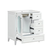 30" Bathroom Vanity with Sink, Bathroom Vanity Cabinet with Three Drawers and Door, Solid Wood and MDF, White - V.I.P Digital Presence