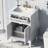 24" Bathroom Vanity with Sink, Bathroom Vanity Cabinet with One Flip Drawer and Doors, Solid Wood and MDF, White - V.I.P Digital Presence