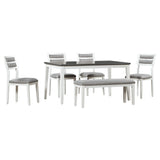 TREXM Classic and Traditional Style 6 - Piece Dining Set, Includes Dining Table  4 Upholstered Chairs & Bench (White+Gray)