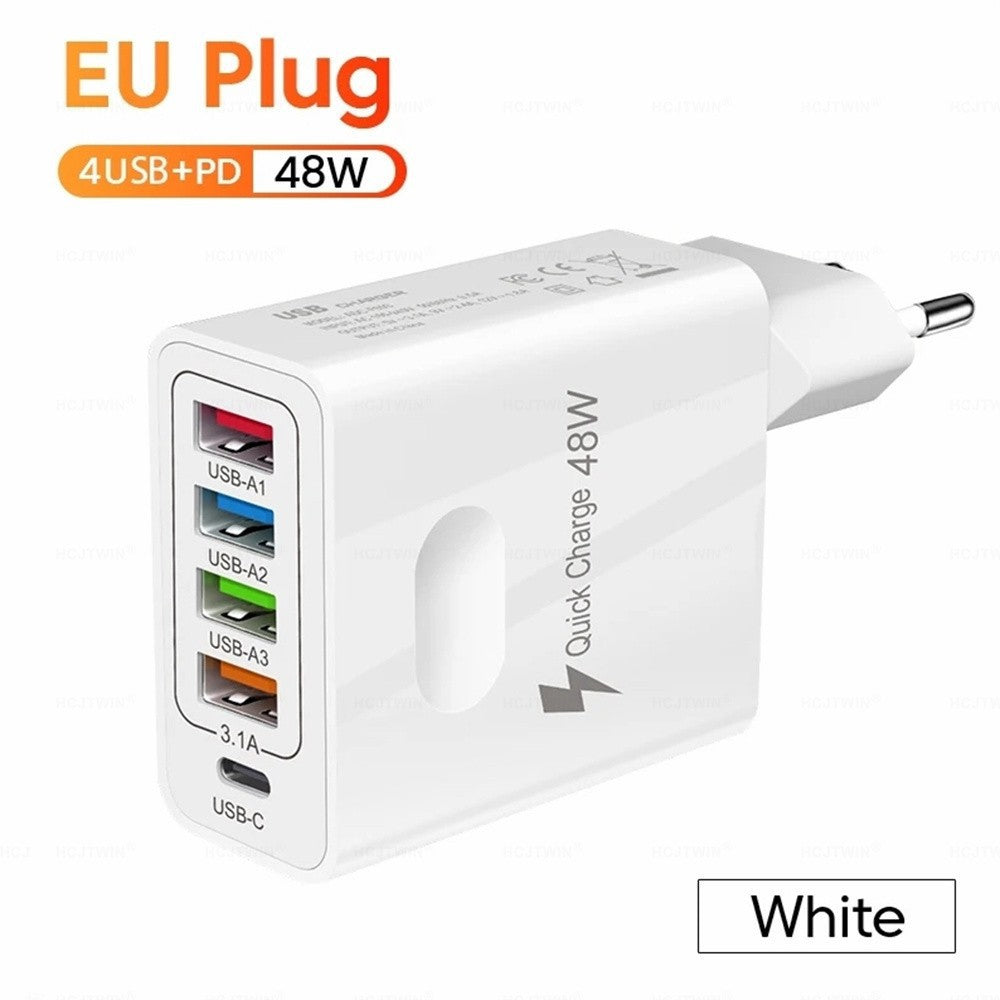4USB charger, five in one charger, 48W multi interface charger, PD fast charging charger, 4U+PD - V.I.P Digital Presence