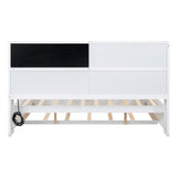 Full Size Daybed with Storage Shelves, Blackboard, Cork board, USB Ports and Twin Size Trundle  White