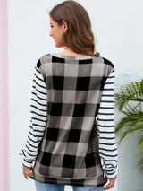 Plaid Striped Round Neck Long Sleeve T-Shirt - V.I.P Digital Presence