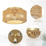 Boho Light Fixtures Ceiling Mount 3-Light Farmhouse Rattan Ceiling Light Fixture Flush Mount Ceiling Light with Hand-Woven Shade - V.I.P Digital Presence