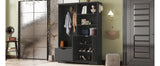 Multi-functional Hall Tree with Storage Shelves Drawers and Cabinet, Elegant Hallway Shoe Cabinet with Bench Modern Black - V.I.P Digital Presence