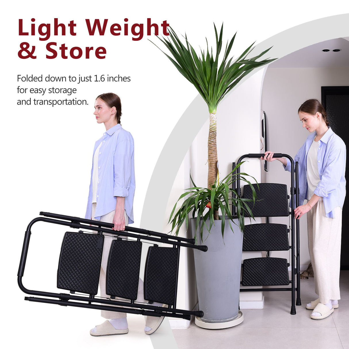 Four step ladder, lightweight folding four step stool, wide anti slip pedal and safety handle, sturdy steel ladder - V.I.P Digital Presence
