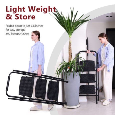 Four step ladder, lightweight folding four step stool, wide anti slip pedal and safety handle, sturdy steel ladder - V.I.P Digital Presence