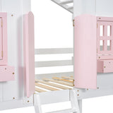 Twin over Twin House Bunk Bed with Roof , Window, Window Box, Door , with Safety Guardrails and Ladder, Pink/White - V.I.P Digital Presence