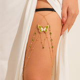 JK Pure Desire Wind Sexy Elastic Leg Chain Cross border Jewelry Green Painted Butterfly Tassel Leg Chain - V.I.P Digital Presence
