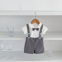 Summer baby hoodie tie suspender shorts two-piece set for gentlemen's one month and one year old dress suspender pants - V.I.P Digital Presence