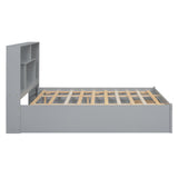 Queen Size Platform Bed with Storage Headboard and 2 Drawers, Gray - V.I.P Digital Presence
