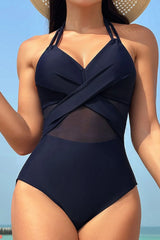 Crisscross Halter Neck One-Piece Swimwear - V.I.P Digital Presence