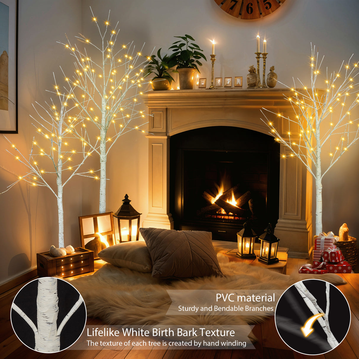 Artificial birch tree with light, 4FT 48 LED/5FT 72 LED/6FT 96 LED, with warm white light, indoor and outdoor decoration - V.I.P Digital Presence
