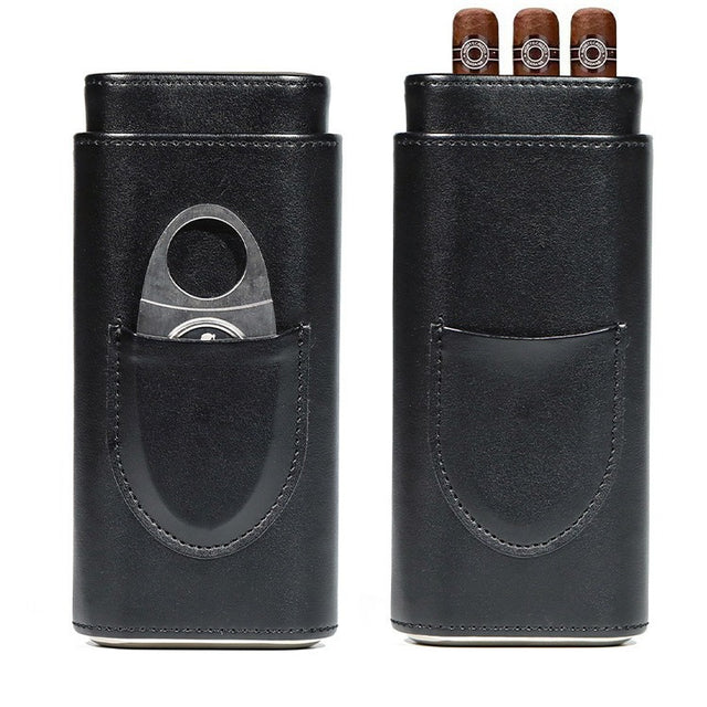 Two end hardware leather cigar box portable cedar wood 3-pack cigar moisturizing box protective cover cigar leather cover - V.I.P Digital Presence