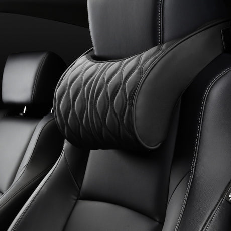 Memory Foam Car Headrest Pillow Leather Embroidered Seat Supports Sets Back Cushion Adjustment Auto Neck Rest Lumbar Pillows - V.I.P Digital Presence
