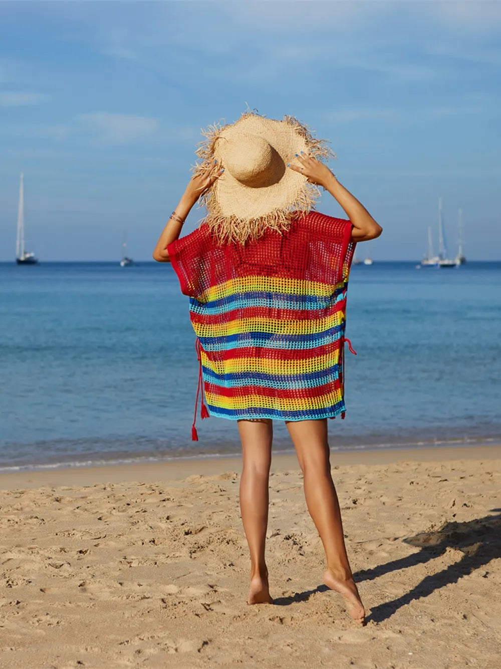 Cutout Striped Cover-Up with Tassel - V.I.P Digital Presence