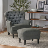 Modern grey fabric club chair and Ottoman set, stylish cushioned armchair, paired with Ottoman style - V.I.P Digital Presence