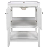 24" White Modern Sleek Bathroom Vanity Elegant Ceramic Sink with Solid Wood Frame Open Style Shelf - V.I.P Digital Presence