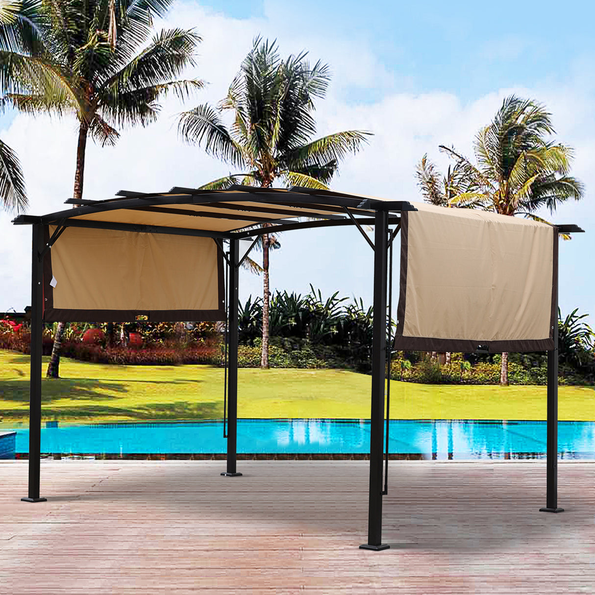 12 x 9 Ft Outdoor Pergola Patio Gazebo,Retractable Shade Canopy,Steel Frame Grape Gazebo,Sunshelter Pergola for Gardens - V.I.P Digital Presence