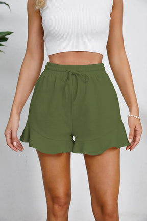Women's cotton and linen shorts with ruffled edges and drawstring casual pants for women - V.I.P Digital Presence