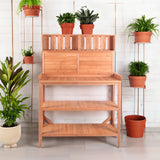 65" Large Wooden Farmhouse Rustic Outdoor Potting Bench Table Garden Potting Bench with 4 Storage Shelves and Side Hook,Natural - V.I.P Digital Presence