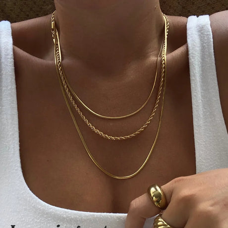 18K Gold-Plated Titanium Steel Three-Layered Necklace - V.I.P Digital Presence