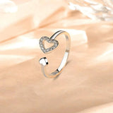 925 Sterling Silver Inlaid Zircon Heart Open Ring - V.I.P Digital Presence