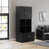 Bathroom storage cabinet, 4-door independent cabinet, adjustable shelf, open multi-layer shelf, black - V.I.P Digital Presence