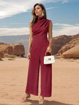 Ruched Mock Neck Sleeveless Jumpsuit - V.I.P Digital Presence
