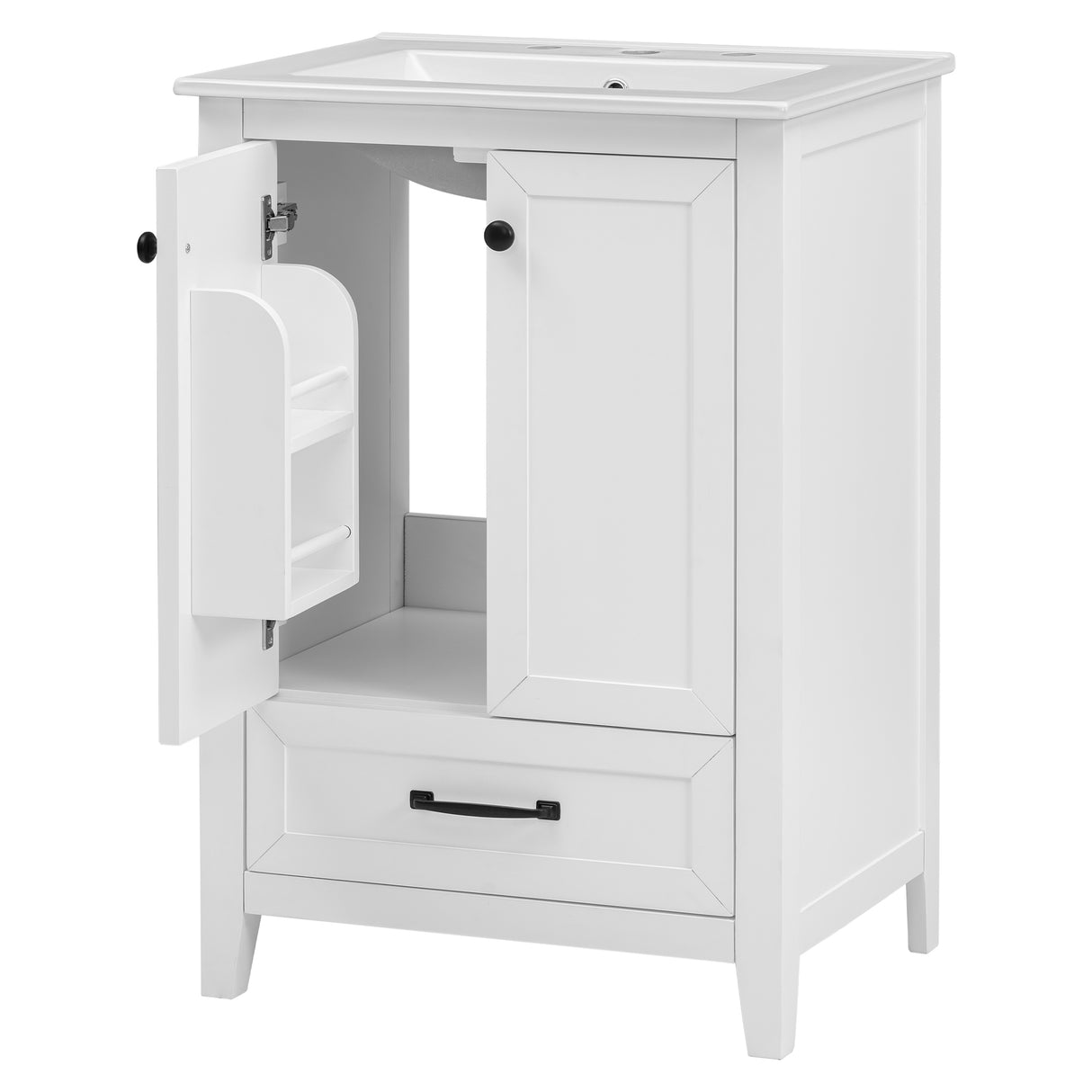 24" Bathroom Vanity with Sink, Bathroom Vanity Cabinet with One Drawer and Doors, Solid Wood and MDF, White - V.I.P Digital Presence