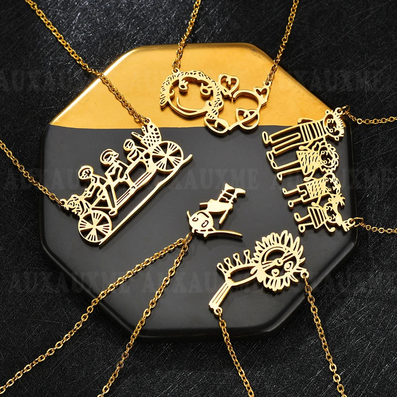 DIY Cutsom Drawing Art Necklaces Personalized Stainless Steel Kids Artwork Logol Pendant Jewelry Gifts for Family Children - V.I.P Digital Presence