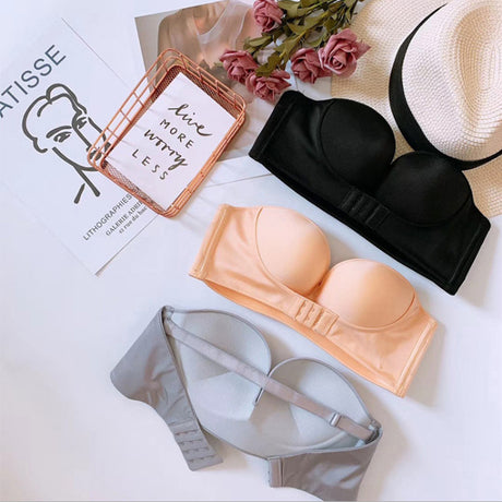 Oxygen bra for women without shoulder straps front buckle gathering anti slip invisible breathable wrapped bra - V.I.P Digital Presence