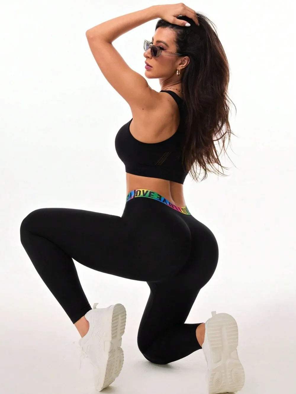 Letter Printed High Waist Active Leggings - V.I.P Digital Presence