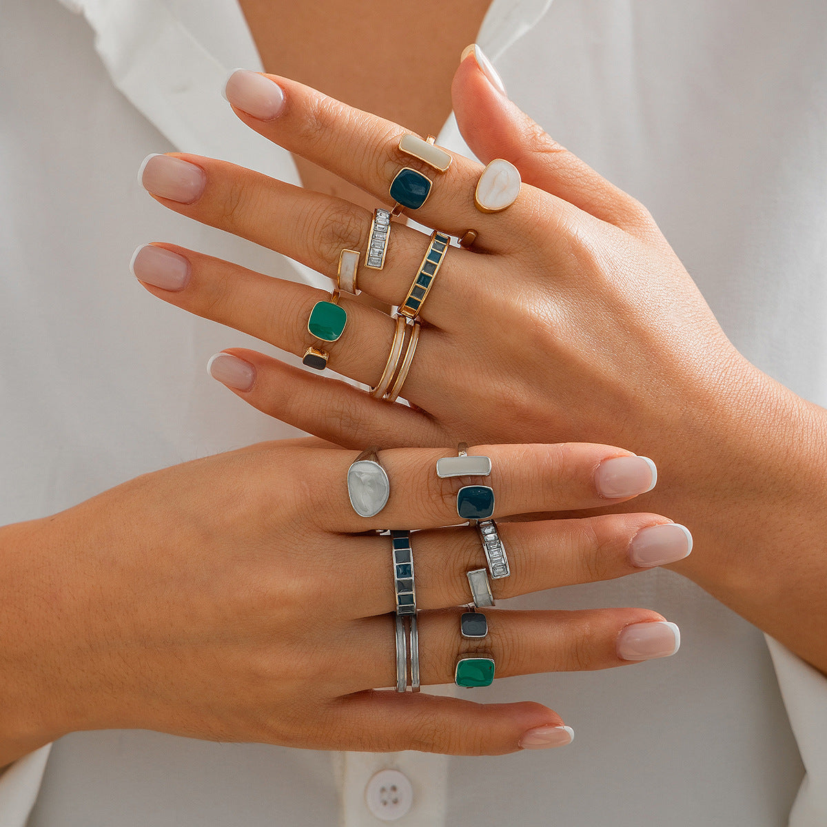French retro irregular alloy ring light luxury style geometric drip oil ring set - V.I.P Digital Presence