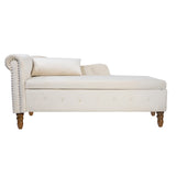 Beige Chaise Lounge Indoor Velvet Lounge Chair for Bedroom with Storage & Pillow Modern Upholstered Rolled Arm Chase Lounge - V.I.P Digital Presence