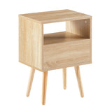 15.75" Rattan End table with drawer and solid wood legs Modern nightstand side table for living room natural - V.I.P Digital Presence