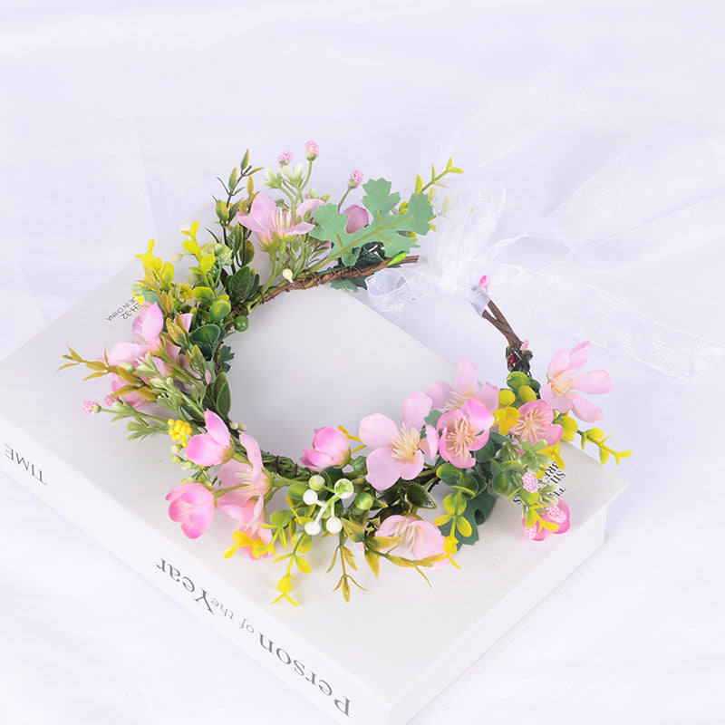 Flower Wreath Simulation Flower Leaves Hair Strap Photography Retro Hanfu Bridal Girl Flower Wreath Headwear - V.I.P Digital Presence