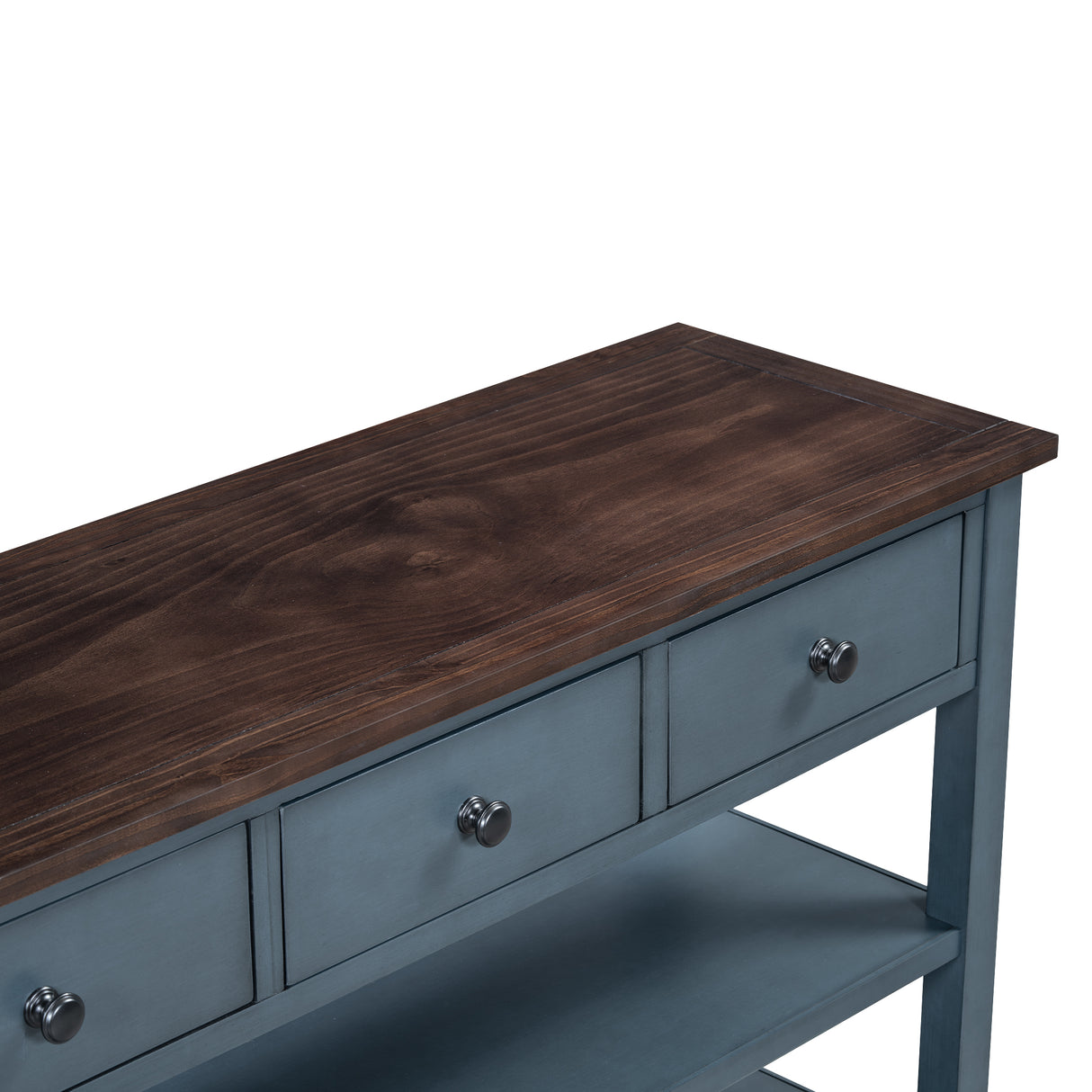 Retro Design Console Table with Two Open Shelves, Pine Solid Wood Frame and Legs for Living Room (Antique Navy+Espresso) - V.I.P Digital Presence