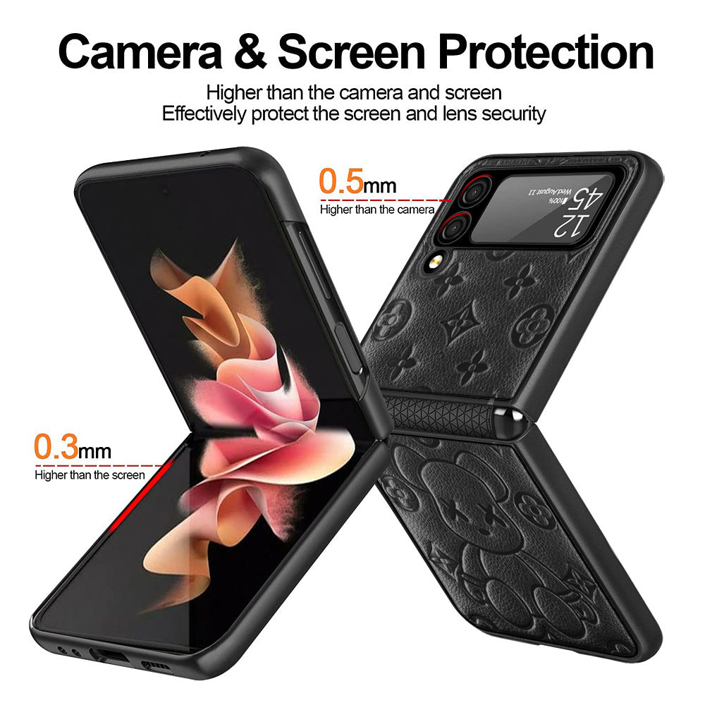 Funda para teléfono Galaxy Samsung Z Flip3 con bisagra Violent Bear, funda protectora Flip3 de cuero liso y plegable.
